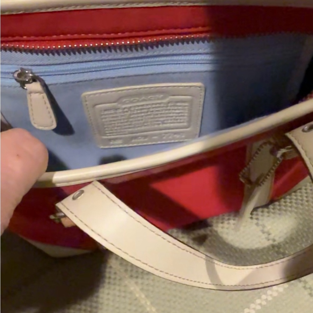 Vintage Coach Red Canvas Tote Bag – Leather Trim – Early 2000s - Picture 4 of 6